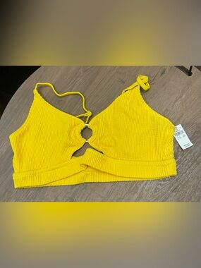 XXL aerie Yellow Textured Ring-Front Bikini Top